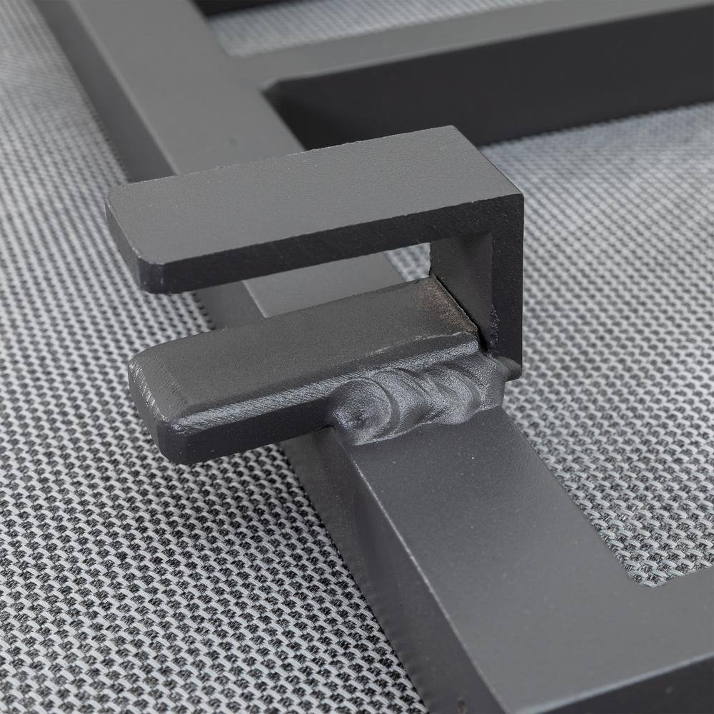 Close-up of the black metal frame welding on the Greemotion Samara sectional.