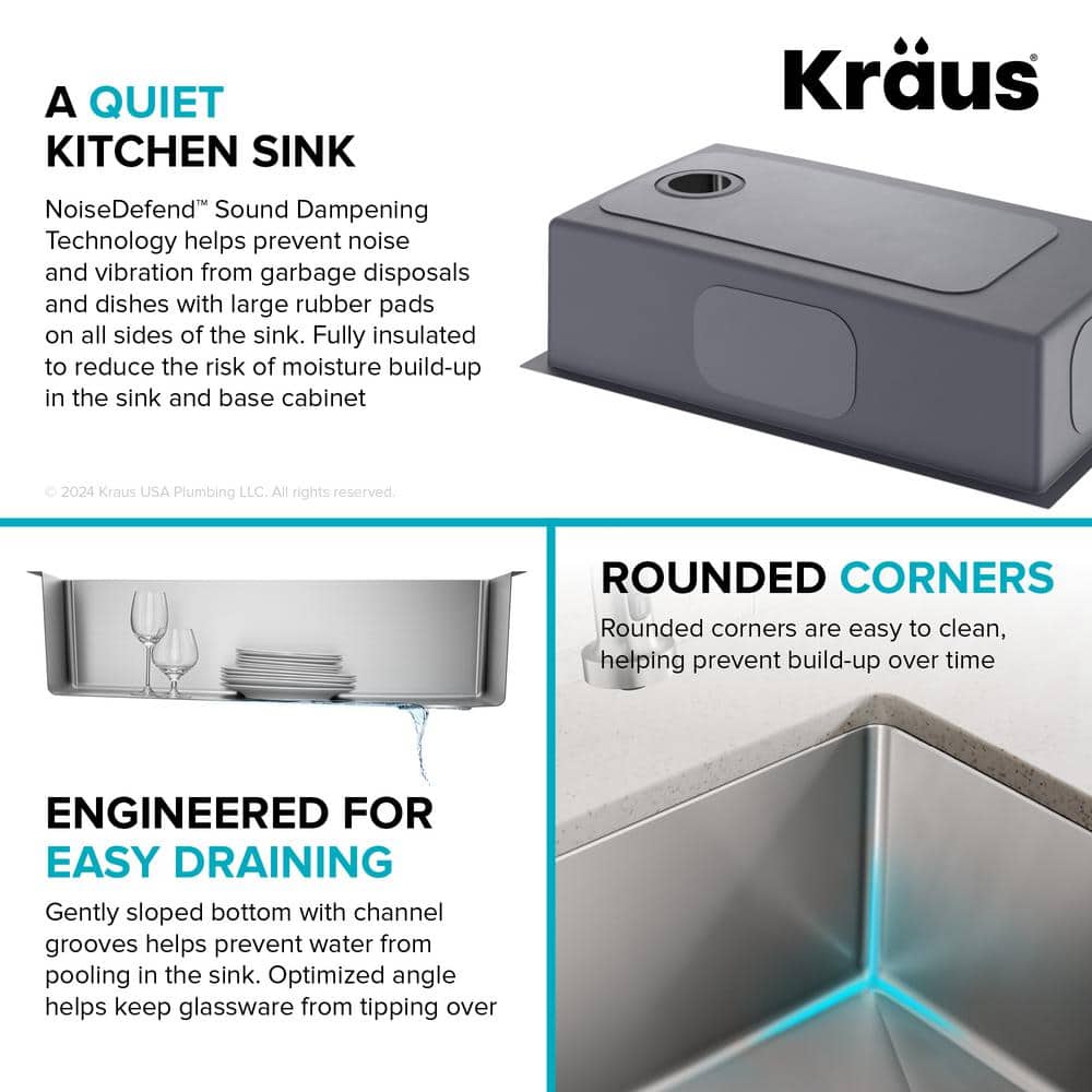 Kraus 32.5" Stainless Steel Single Bowl Drop-In Kitchen Sink