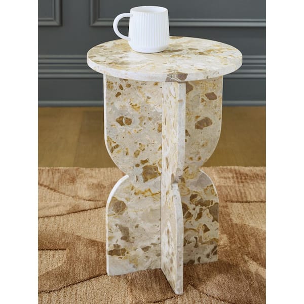 Treygan 15 in. Beige Square Marble End Table