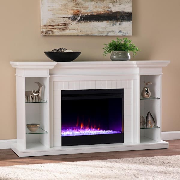 Southern Enterprises Xairea 54.75 in. Color Changing Electric Fireplace in White