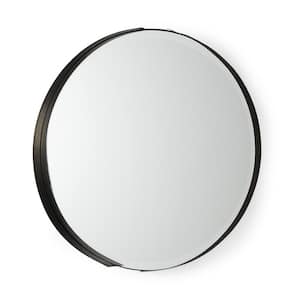 Adrianna 2 in. W x 24 in. H Black Metal Round Mirror