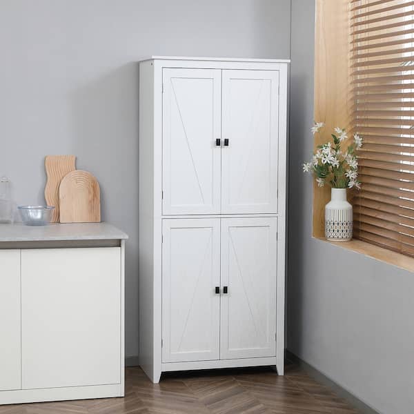 72 in. White Freestanding 4-Door Kitchen Pantry Organizer with 4-Tiers and Adjustable Shelves