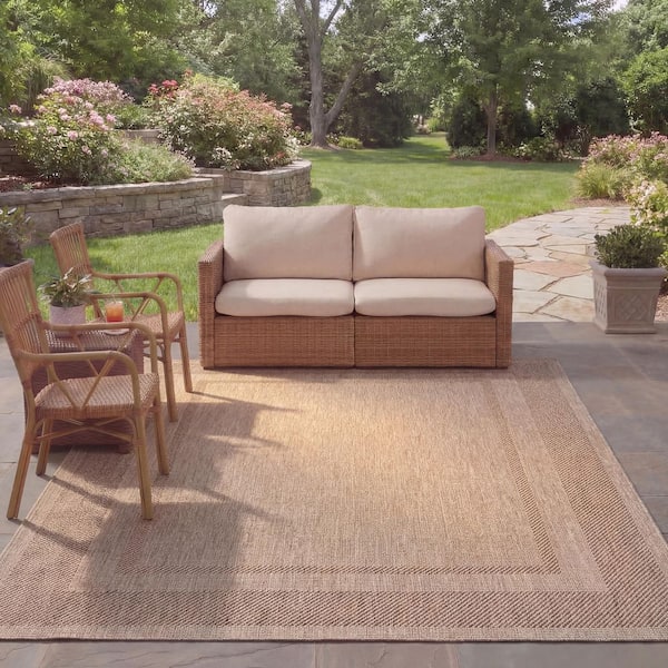 Courtyard Beige/Brown 8 ft. x 11 ft. Striped Indoor/Outdoor Patio  Area Rug