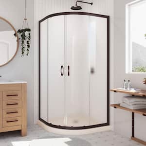 Prime 38 in. W x 74-3/4 in. H Neo Angle Sliding Semi-Frameless Corner Shower Enclosure in Oil Bronze with Frosted Glass