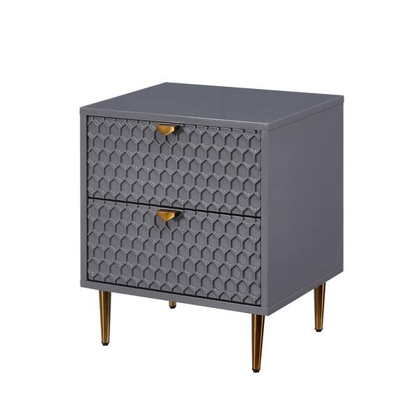 Boyel Living Gray Ready to Assemble Nightstand 2-Drawer Accent Chest of Drawers with Golden Stands