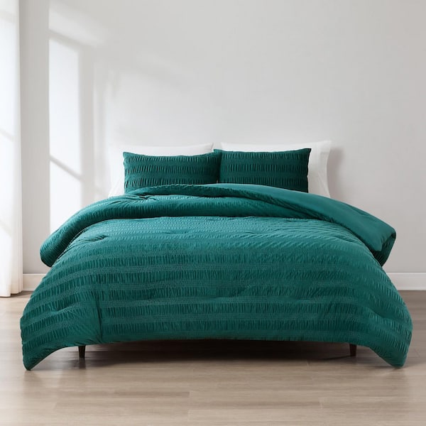 Azalea Ruched Velvet Strip 3-Piece Teal Velvet Full/Queen Comforter Set