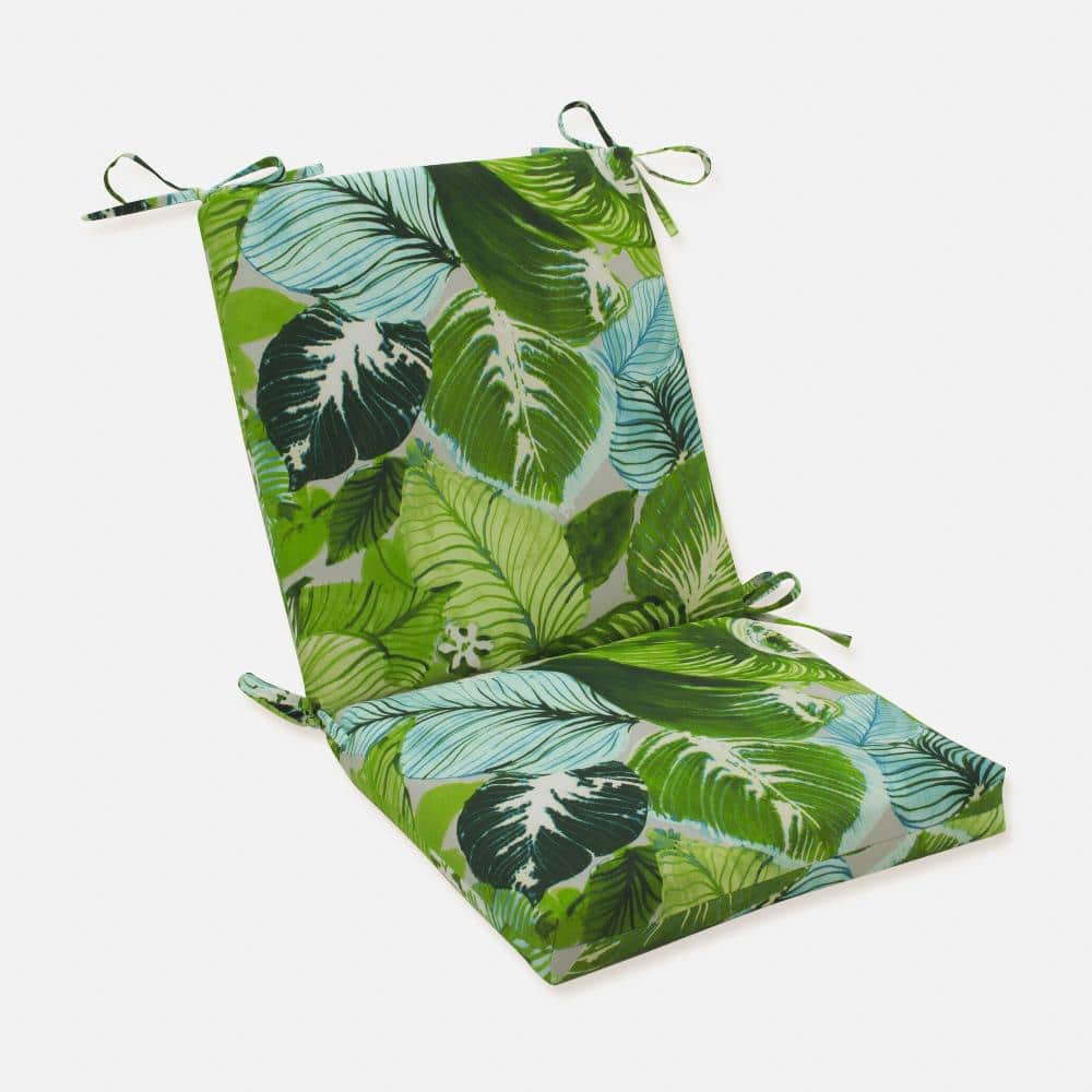 Lush Leaf Jungle Squared Corners Outdoor Chair Cushion Green - Pillow Perfect: Weather & Fade-Resistant, Tropical Botanical Print