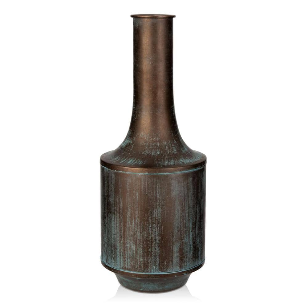 Rustic Farmhouse Style 15 in. Blue Metal Flower Vase