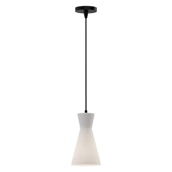 ALORA MOOD Betty 6 in. 1 Light 60-Watt Matte Black/Opal Glass Pendant Light
