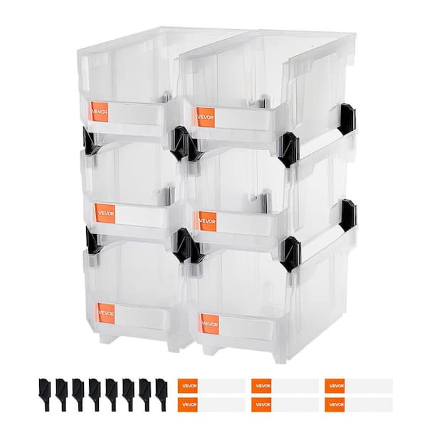 Plastic Stackable Storage Bins, 14.8x8.5x7.1 in. (6 Pack), Plastic Containers for Organizing & Storage Bins, Transparent