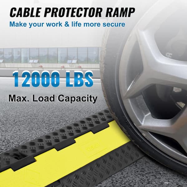 Yellow Floor Cord Protector Cover Ramp 1 Channel PE Rubber Floor Cable Cover  For Indoor