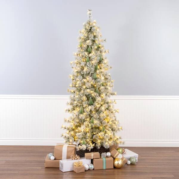7.5 ft. Snowy Bottle Brush Slim Artificial Christmas Tree with