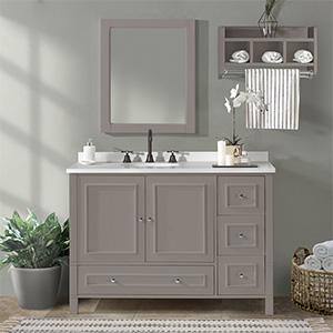 Gray Pine Wood Bathroom Vanity Set with Mirror