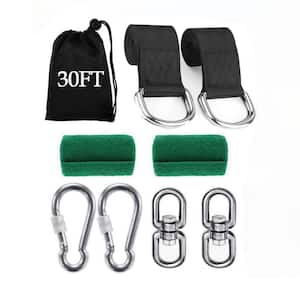 2-Piece 30 ft. Black Tree Swing Straps with Tree Protector, Carabiner, Swivel and Carry Bag for Swings and Hammocks