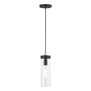 Devoe 1-Light Black Mini Glass Pendant with Brushed Nickel Accents and Clear Glass Shade