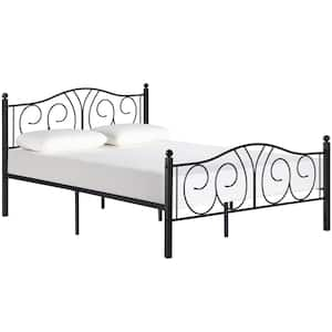 Black Full Size Metal Platform Bed Frame 54 in. W Mattress Foundation with Deluxe Headboard and Footboard