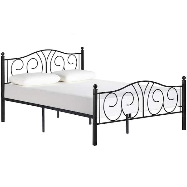 VECELO Black Full Size Metal Platform Bed Frame 54 in. W Mattress Foundation with Deluxe Headboard and Footboard