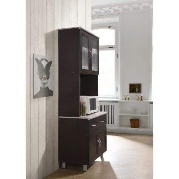 Cherry Red Elegant Kitchen Storage Cabinet with Microwave Shelf
