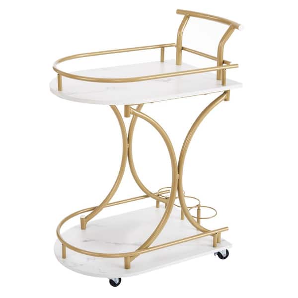 Logmey Gold 2-Tier Kitchen Cart with Wine Rack for Kitchen and Living Room