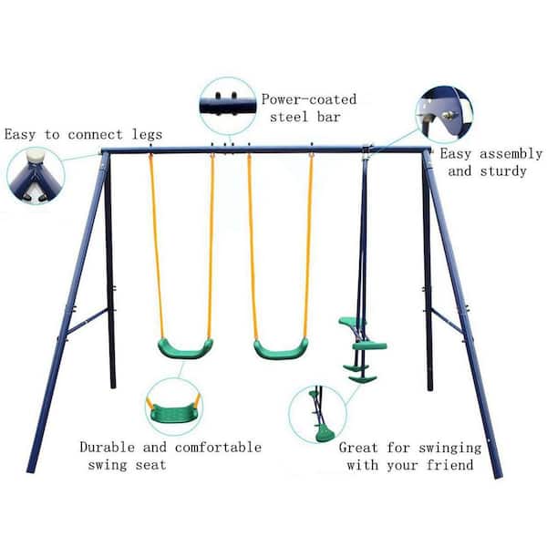 Tidoin AOK-YDW1-517 119 in. W x 74 in. D x 73 in. H Multi-Colored A-Frame Metal Multi-Person Swing Set - 3