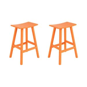 Franklin Orange 29 in. Poly HDPE Fade Resistant Outdoor Patio Saddle Seat Pub Height Bar Stool (Set of 2)