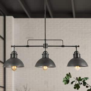Industrial Black Island Chandelier Farmhouse Barn Pendant Light 3-Light Linear Pendant Light with Brushed Silver Shades