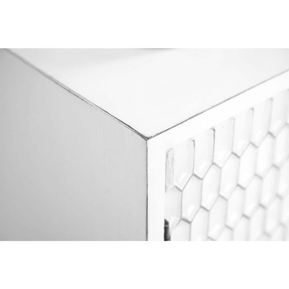 Transitional White 2-Door Accent Cabinet with Geometric Pattern