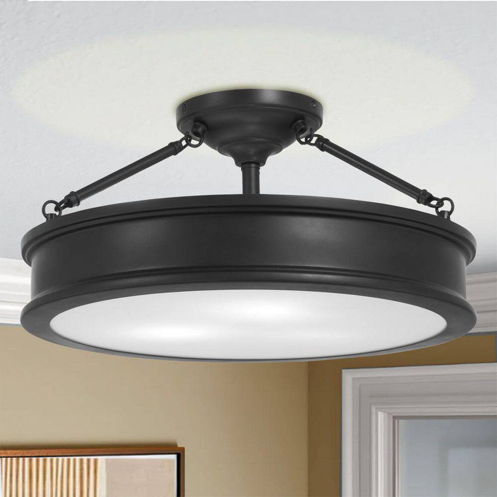 Coal Finish 3-Light Semi-Flush Mount with Glass Shade