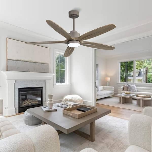54 in. (4.5 ft. ) 5 Solid Wood Blades Indoor Windmill Standard Ceiling Fan with Integrated LED and Remote Gray Down-rod