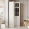 FUFU&GAGA 78.9 in. White Wood 5-Shelf Corner Bookcase