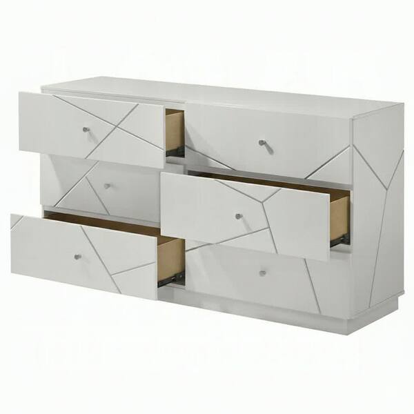 Acme Furniture Riley White and Silver High Gloss 6 drawer 62 in