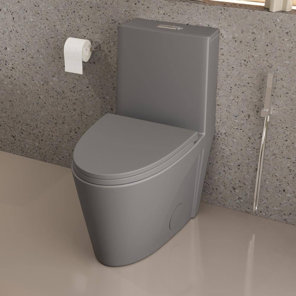 Light Gray Ceramic Dual Flush Elongated One-Piece Toilet
