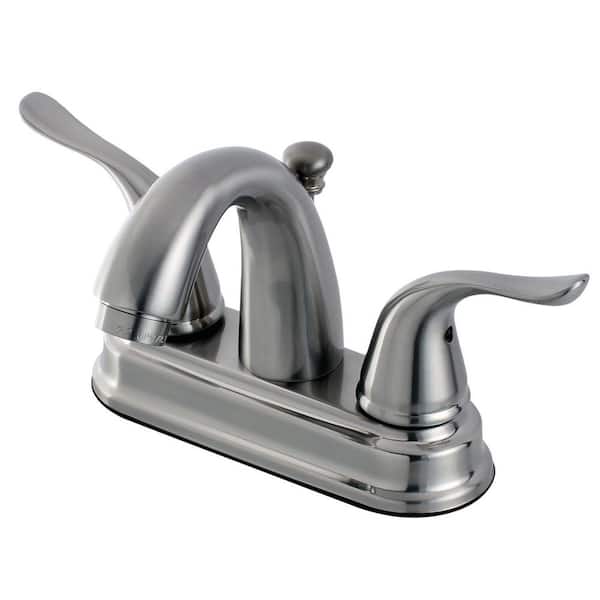 Kingston Brass Yosemite 4 in. Centerset 2-Handle Bathroom Faucet with Plastic Pop-Up in Brushed Nickel