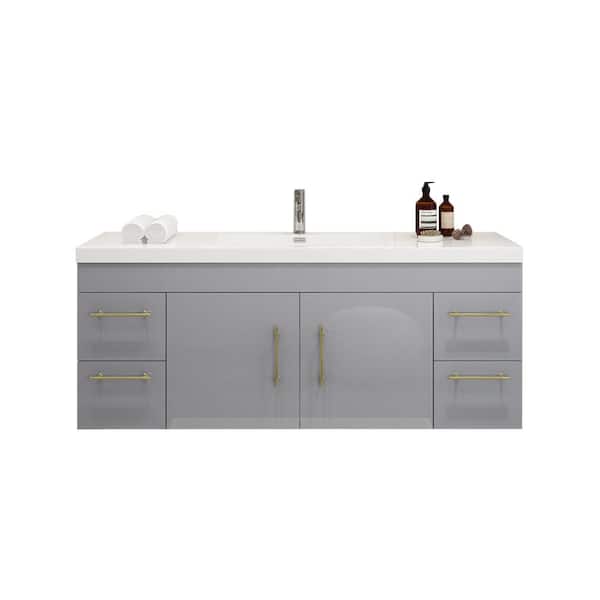 Moreno Bath Elsa 59.06 in. W x 19.50 in. D x 22.05 in. H Bathroom Vanity in High Gloss Gray with White Acrylic Top