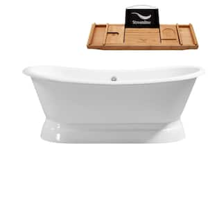 71 in. Cast Iron Flat Bottom Non-Whirlpool Bathtub in Glossy White with Glossy White External Drain and Tray