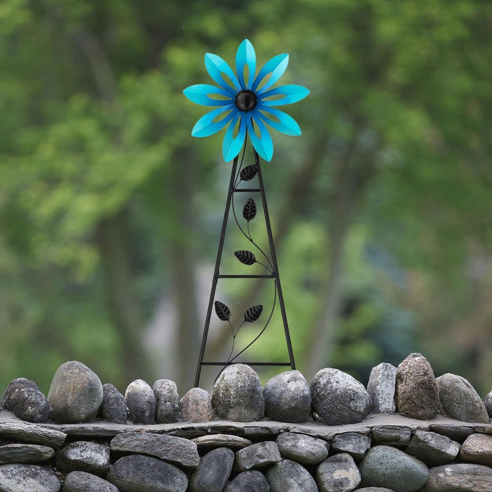 Glitzhome 44 in. H Metal Blue Flower Wind Spinner Yard Stake