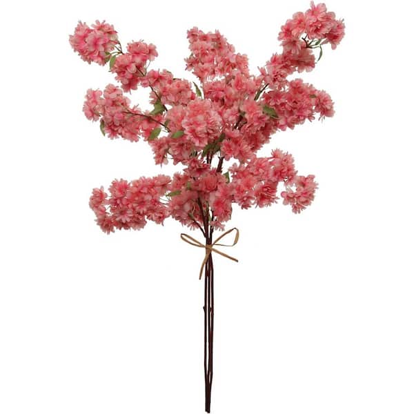 Larksilk 40 in. Pink Artificial Cherry Blossom Stem Floral Arrangements - Set of 3, Floral Home by Artificial Flowers
