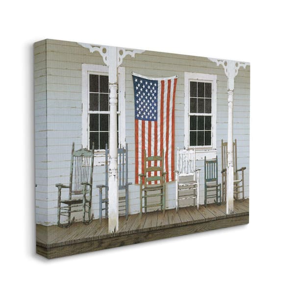 Stupell Industries "Distressed Rocking Chair Porch Americana Painting" by Zhen-Huan Lu Country Canvas Wall Art Print 30 in. x 40 in.