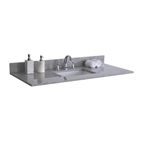 Aoibox 37 in. W x 22 in. D Engineered Stone Composite 3-Faucet Hole Vanity Top in Gray with Undermount Ceramic Single Sink