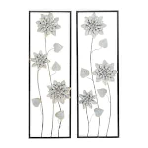 Metal Gray Floral Wall Decor with Black Frame (Set of 2)