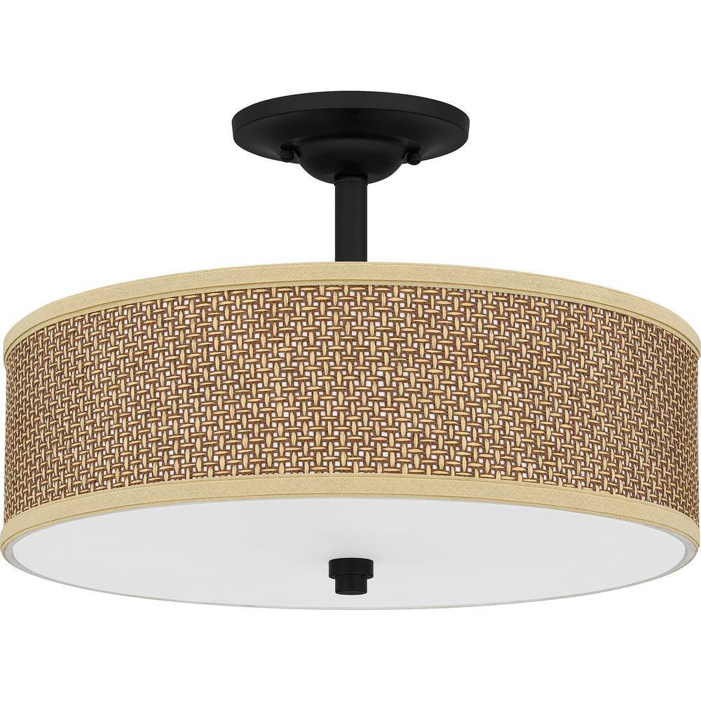Mystic Black Rattan Drum Semi-Flush Mount Light
