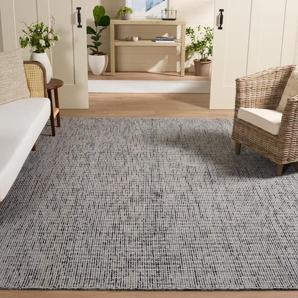 Abstract 10 ft. x 14 ft. Dark Gray/Ivory Speckled Area Rug