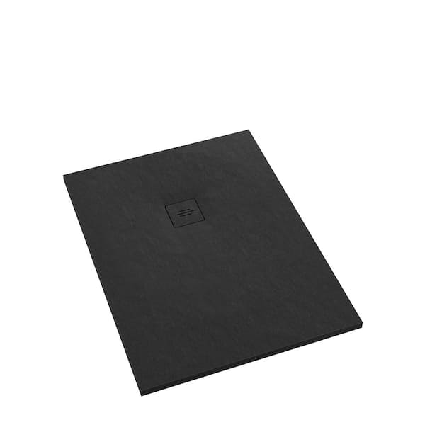 Distinct Kitchen and Bath Tytanit Curbless 32 in. L x 32 in. W Alcove Modern Composite Shower Pan Base with L/R Drain in Black Stone Texture