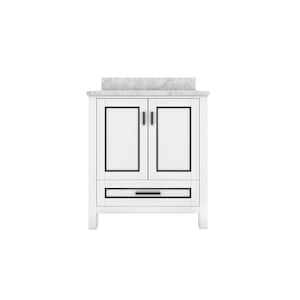 STYLE2 30 in. W x 22 in. D x 35 in. H Ceramic Sink Freestanding Bath Vanity in White with Carrara White Marble Top