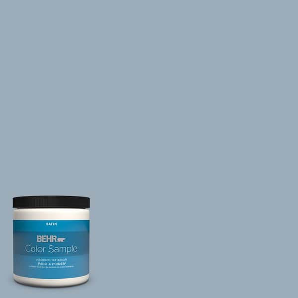 BEHR PREMIUM PLUS 8 oz. #570F-4 Blue Willow Satin Enamel Interior/Exterior Paint & Primer Color Sample