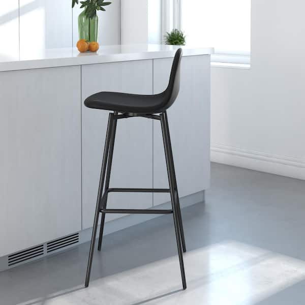 REALROOMS Cooper 30. 5in Black Faux Leather with Metal Legs Upholstered Bar Stool