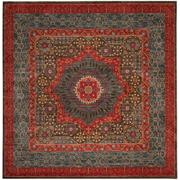 SAFAVIEH Mahal Navy/Red 5 ft. x 5 ft. Square Border Area Rug
