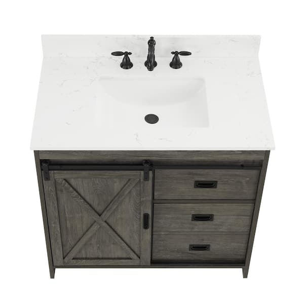 36 Contemporary Bathroom Vanity With Top Sink, 2 Soft Close Doors, And 6  Drawers, Gray - Modernluxe : Target