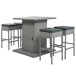 Gray 5-Piece Wicker Square Outdoor Dining Table Set with Gray Cushions