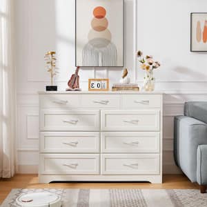 White Bedroom Wood Chest of Drawers with Antique Handles (47.56 in. W x 15.75 in. D x 34.45 in. H)